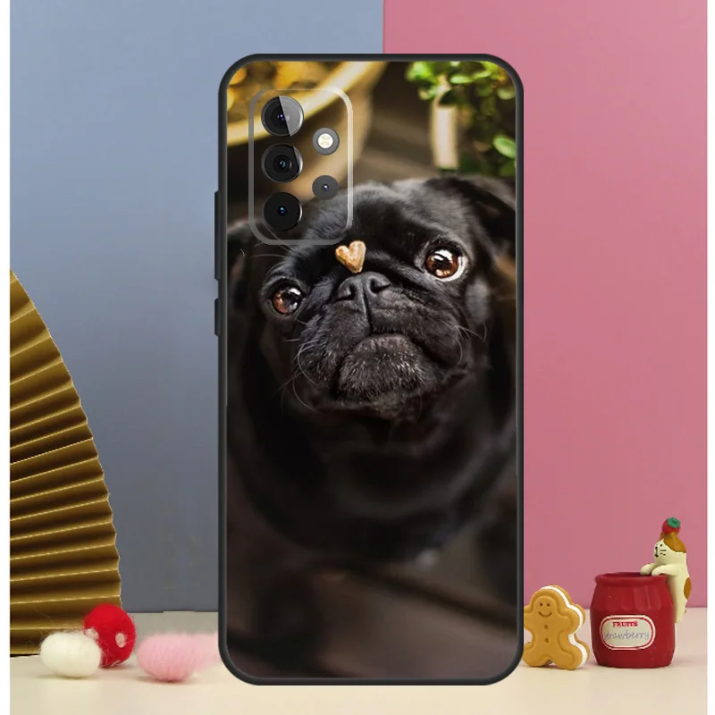 Cute Black Pug Dog Phone Case For Samsung Galaxy A12 A32 A52 A14 A24 A34 A54 A53 A33 A13 A15 A25 A71 A51 Cover