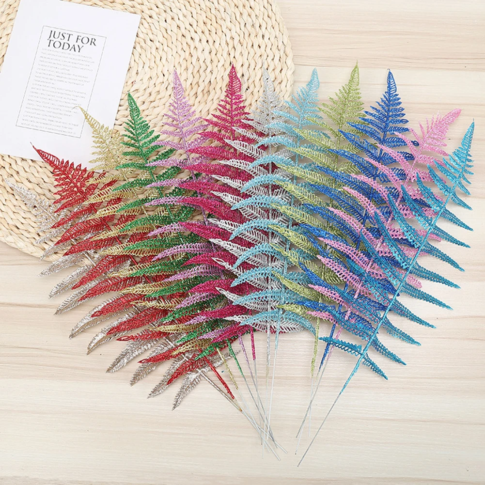 

Simulation Glitter Hollow Plant Leaves Golden Powder Olive Branch Christmas Tree Decoration New Year Xmas Party Home DIY Decor