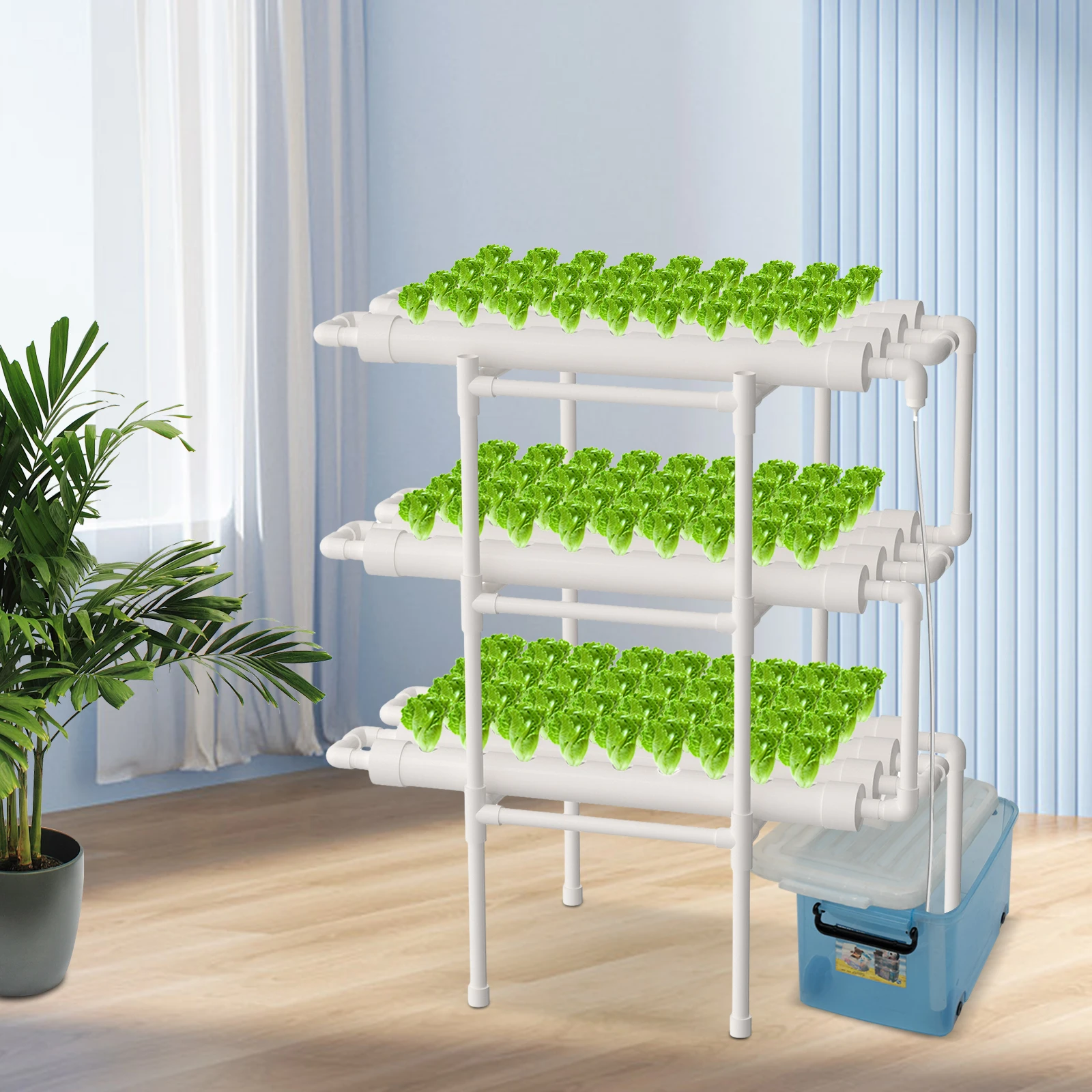 Système de culture vertical hydroponique à 3 niveaux, 108 trous, étagère gain de place pour jardin intérieur/extérieur, 100-240V AC