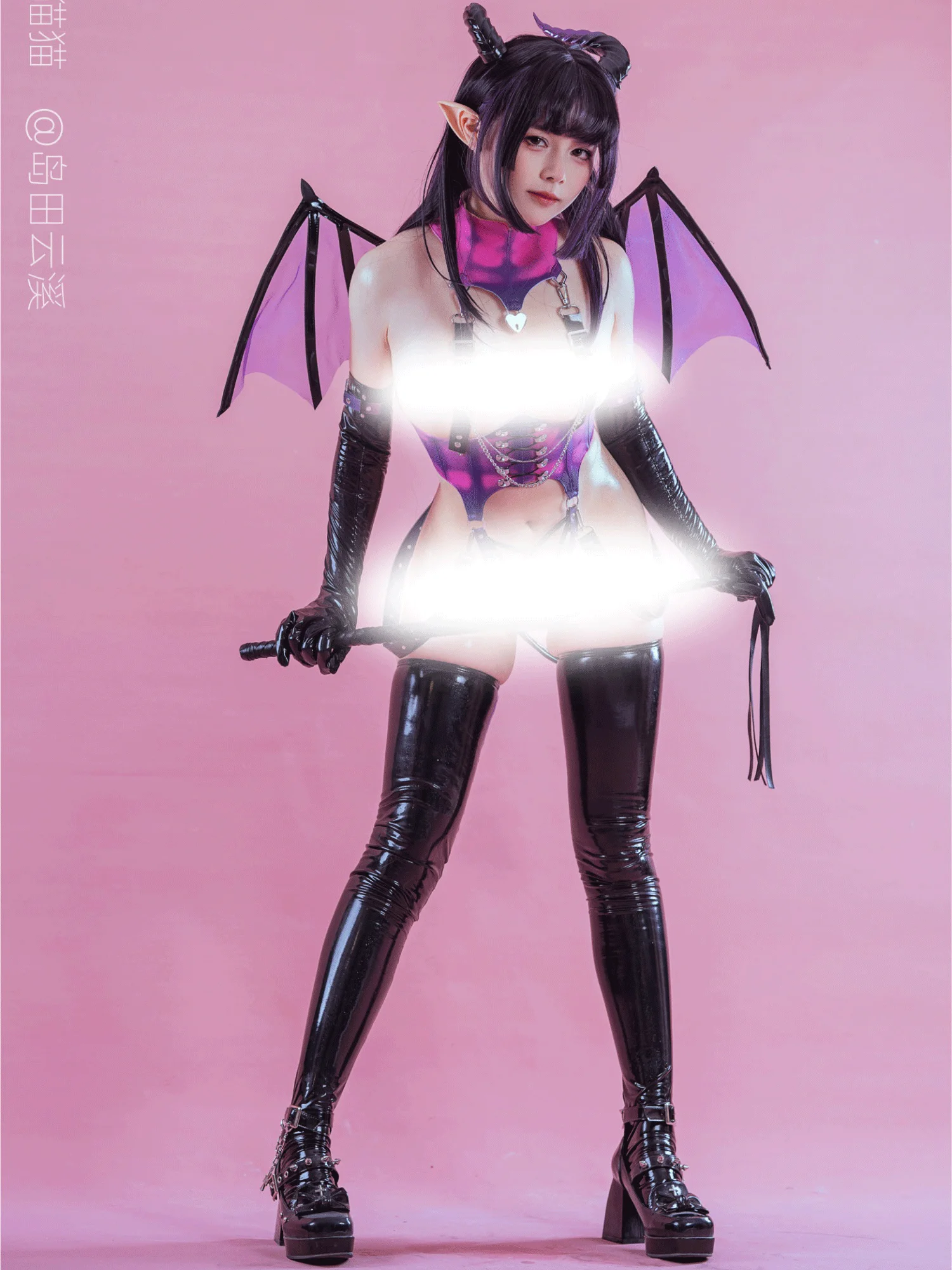 Sexy Patent Leather Purple Little Devil Succubus Cosplay Costumes Original Dress Enchanting Little Demons Halloween Dark Series