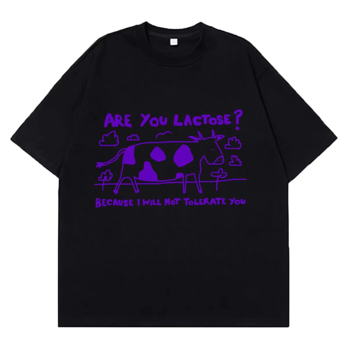 Are You Lactose? Funny Cow Meme T-shirt Men Women Fashion Hip-hop T-shirts Summer Short-sleeved Casual Cotton T-shirt Streetwear