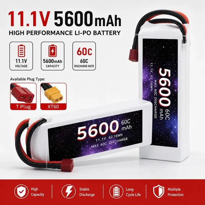 for Drone Model Aircraft 5600mAh 3S 11.1V 60C High Rate Vehicle and Boat Electric Model Toy Lithium Battery