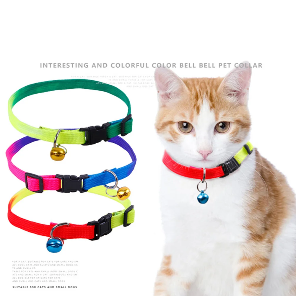 

2Pcs Rainbow Bell Adjustable Dog Cat Comfortable Bell Collar for Pet Dog Collar Small Pets Random Color