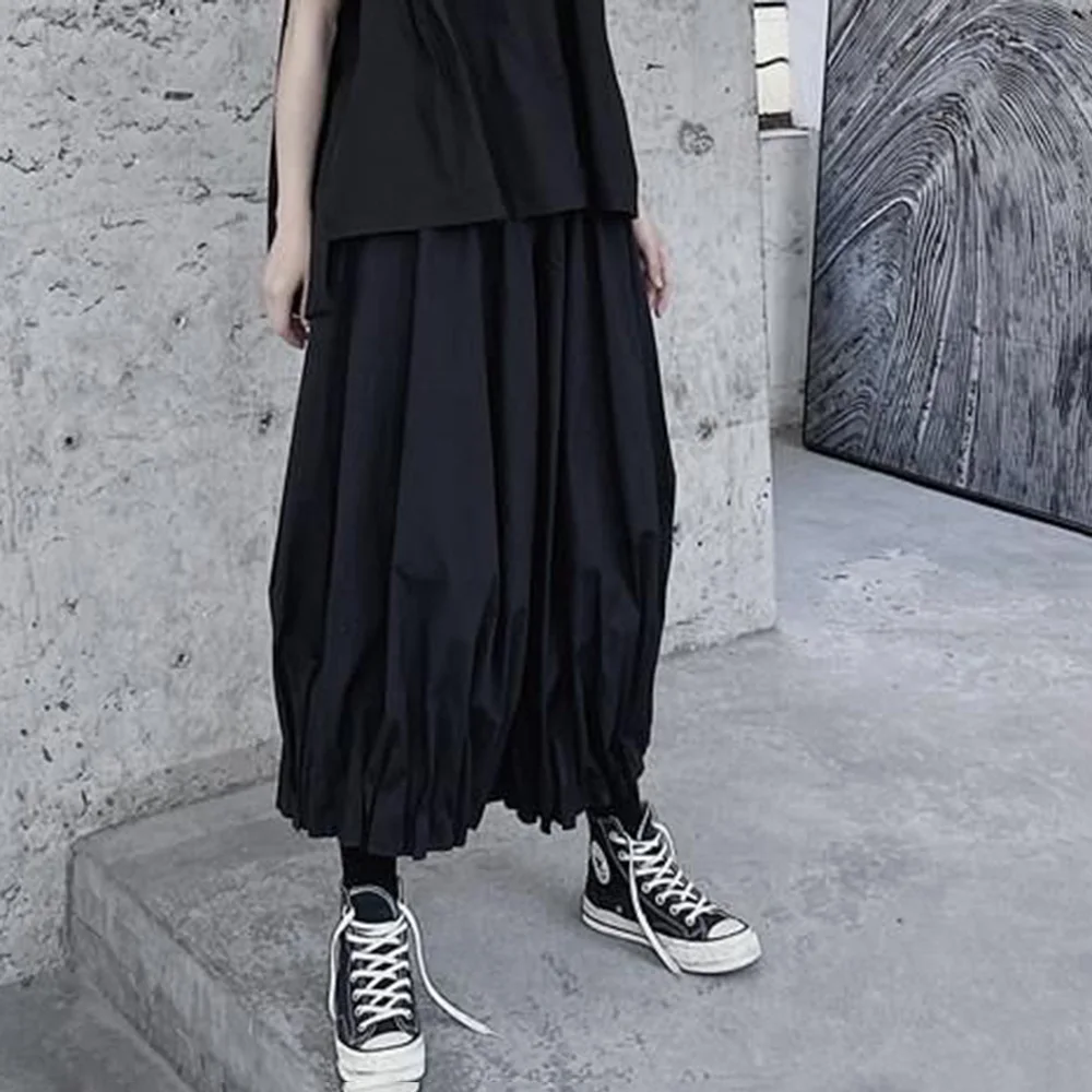 Été nouveaux hommes couleur unie jambe large lanterne jupe pantalon rétro mode tendance décontracté Simple ample respirant Niche hommes bas