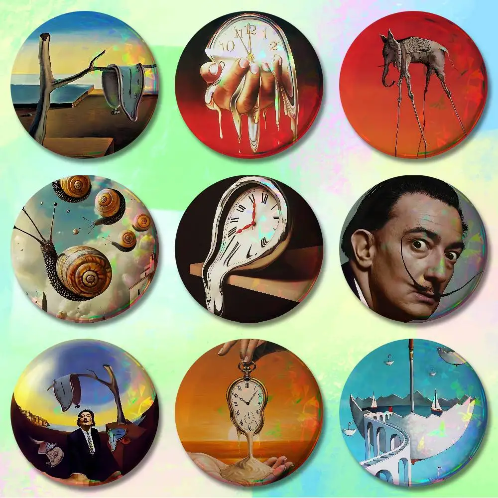 

S-Salvadors D-Dali Art 58mm 44mm HD Print Brooch Badges Pretty Derby Round Display Brooches Lapel Pins