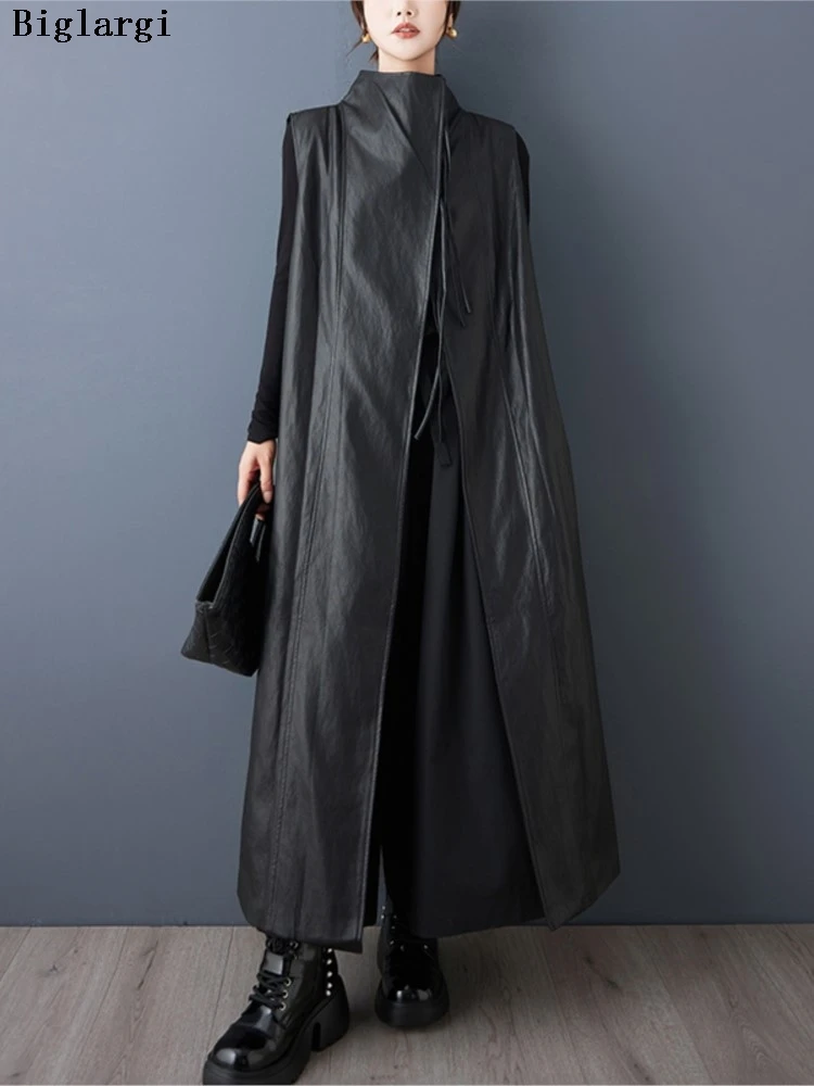 

Осенние жилеты без рукавов из искусственной кожи большого размера, пальто, женские модные повседневные женские кожаные жилеты с воротником-стойкой, куртки, свободные женские пальто