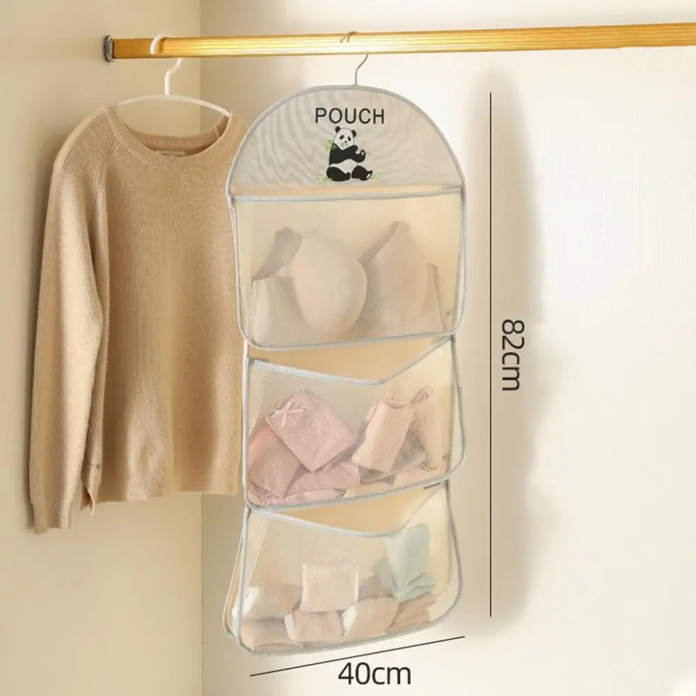 Durable 2/3Layer Underwear Storage Bag Multi-layer Large Capacity Socks Hanging Bag with Hanger Net Bag