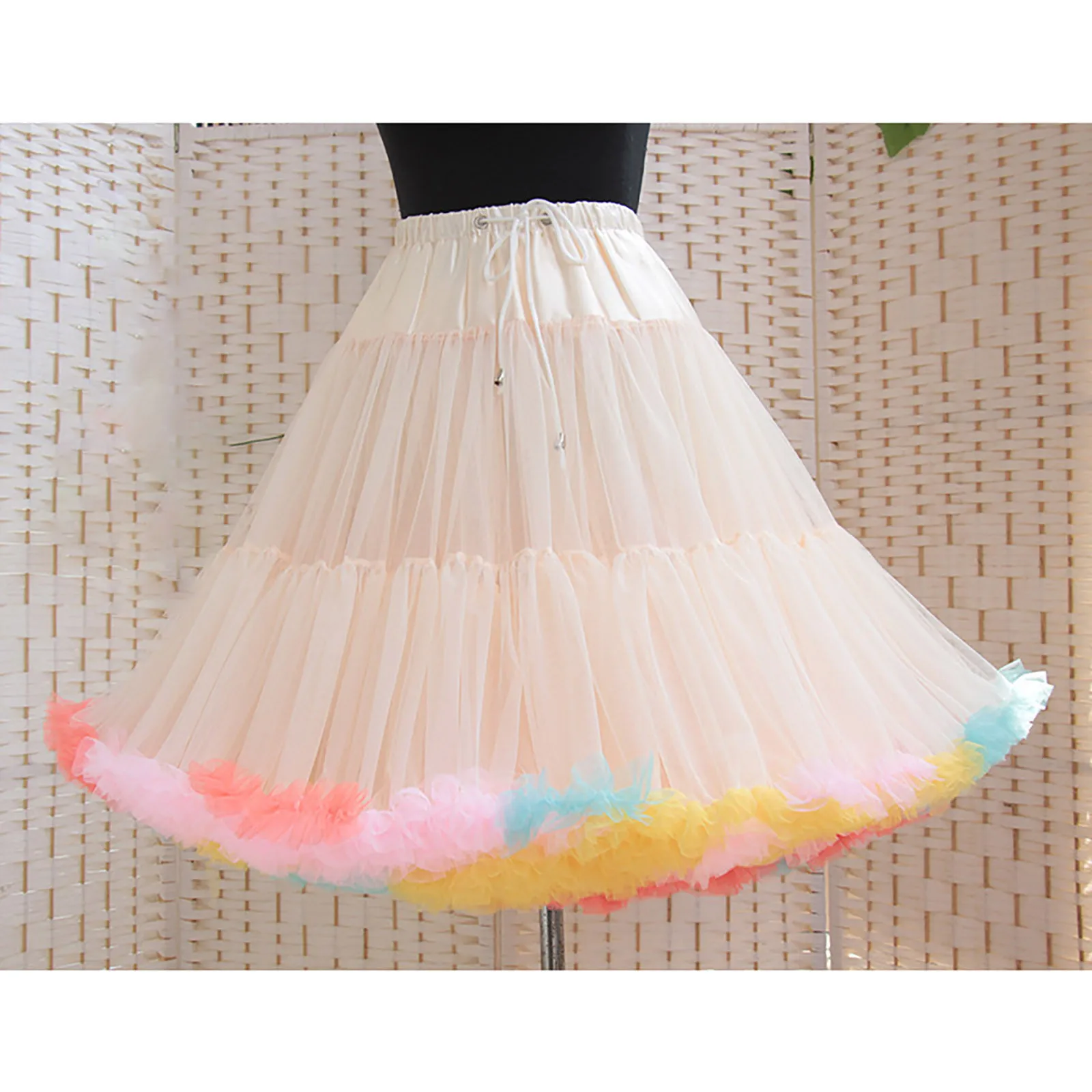 Women Flower Style Lolita Petticoats Crinoline Bustle Cosplay Tutu Puffy Carnival Party Skirt Under Wedding Rainbow Tutu Skirt