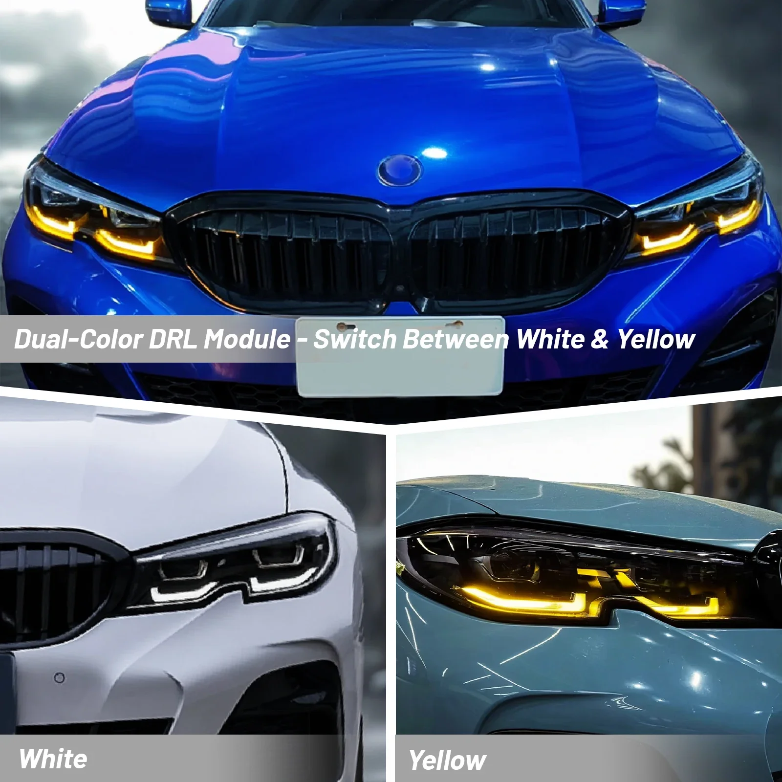 For BMW 3 series 2019-2022 G20 G21 320 325 330 Dual-Color DRL Module yellow and white LED panel daytime running light