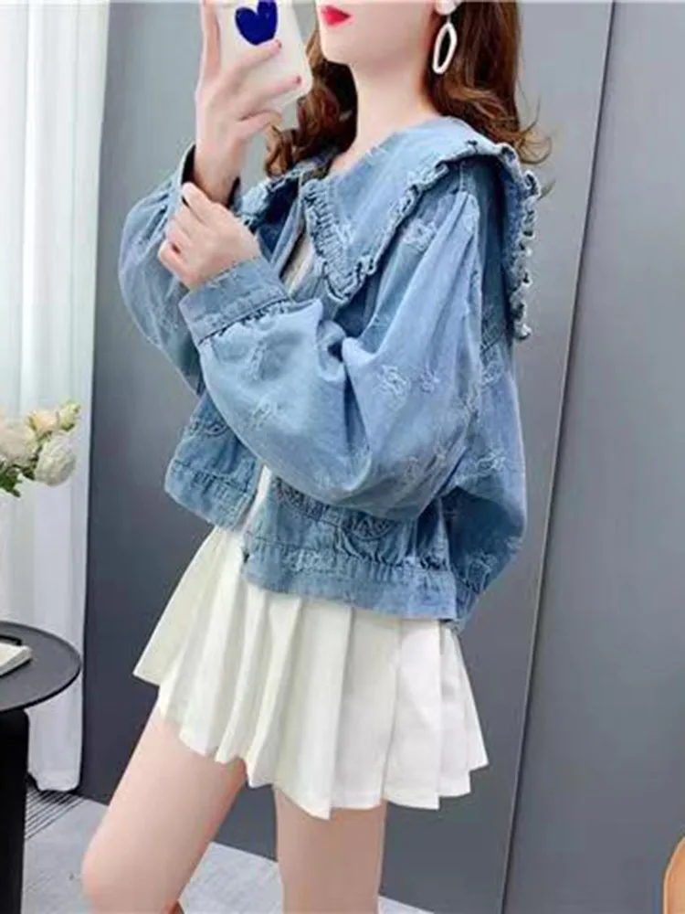 Vintage Streetwear Denim Jackets Long Sleeved Korean Fashion Baggy Short Chaquetas Loose Women's Casual New Retro Coat Top
