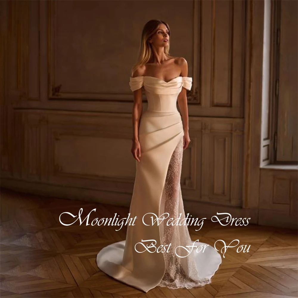 

Элегантное плиссированное свадебное платье русалки 2026 Кружевное милое платье с открытыми плечами и открытой спиной с высоким разрезом по бокам Vestidos De Novia по индивидуальному заказу