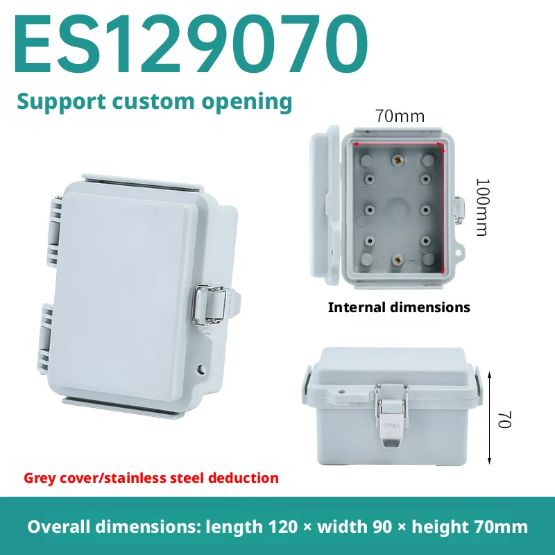 12090 IP66 Waterproof Gray/Transparent Cover Enclosure Power Junction Box ABS Plastic Hinge Outdoor Electronic Distribution Box