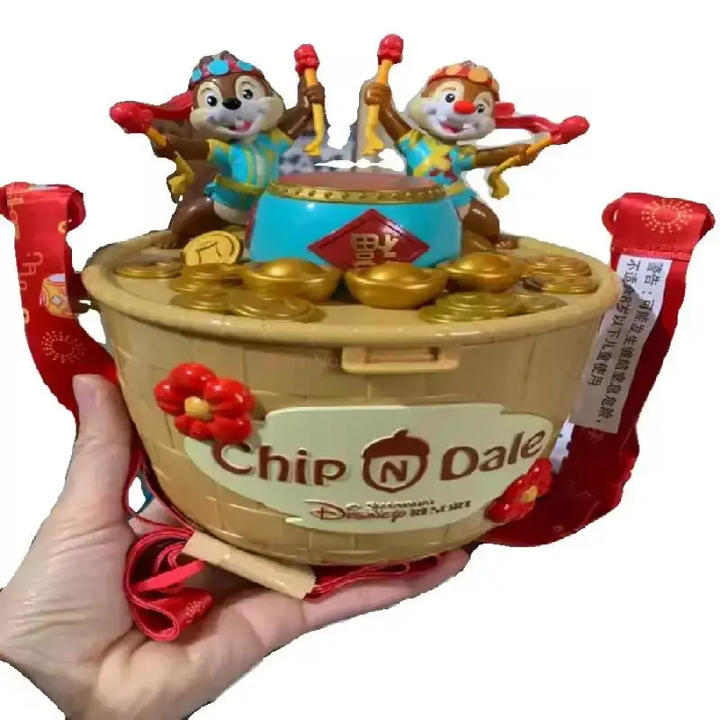 2024 Shanghai Disney Chip & Dale Cute New Year Drumming Cartoon Popcorn Bucket Storage Bucket Crossbody Bag Give A Friend Gift