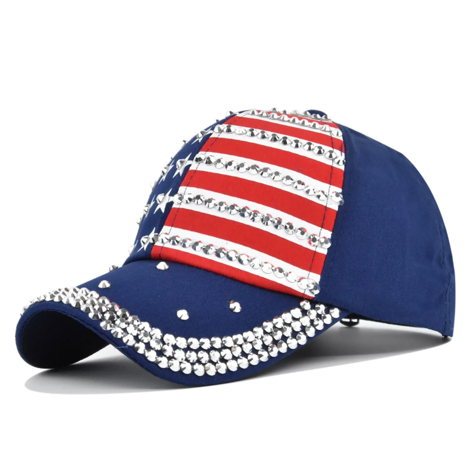 Bling Rhinestone Stripe Stars American Flag Baseball Cap Snap Back Hats for Men Women July 4th Independence Day Party Streetwear