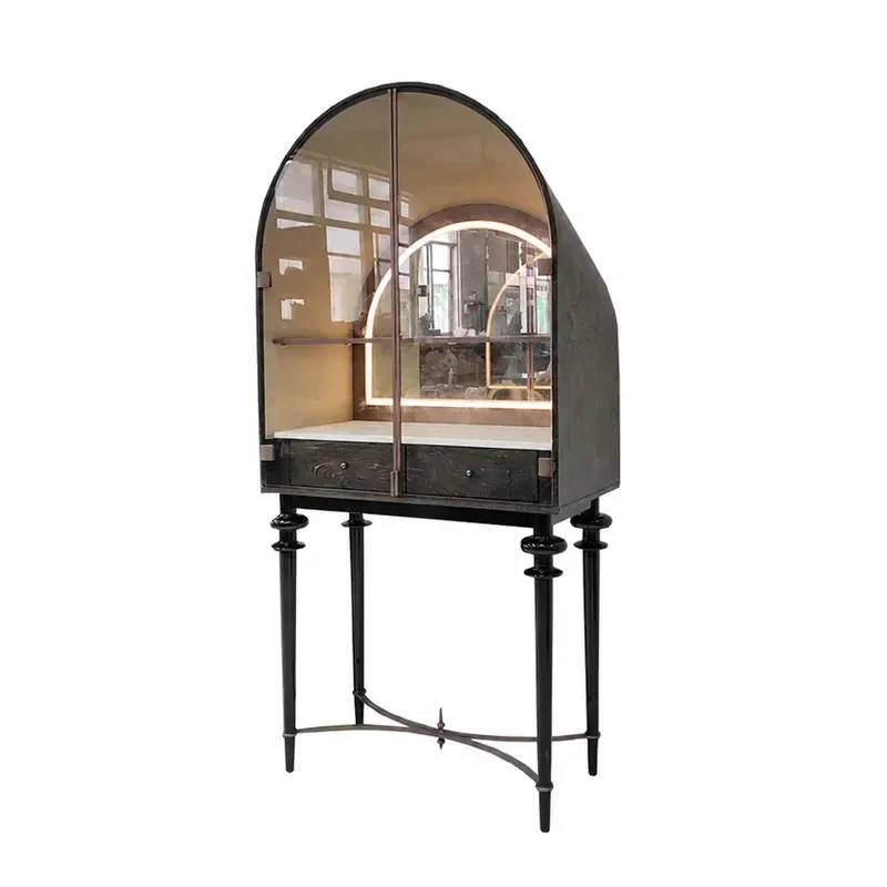 Italian Solid Wood Arched Wine Cabinet Light Luxury Glass Red Wine Display Storage Cabinet for Home Villa
