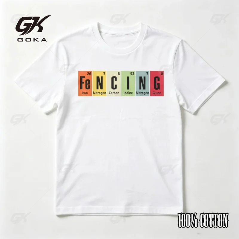 Funny Fencing Periodic Elements Vintage Science T-Shirt Casual Fashion Short Sleeve O-neck Unisex Clothes Clothing Summer