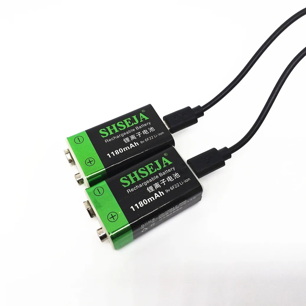 Baterai isi ulang lithium-ion 9V 1180mWh USB baterai daur ulang multimeter interkom Alarm asap Mikrofon Drone