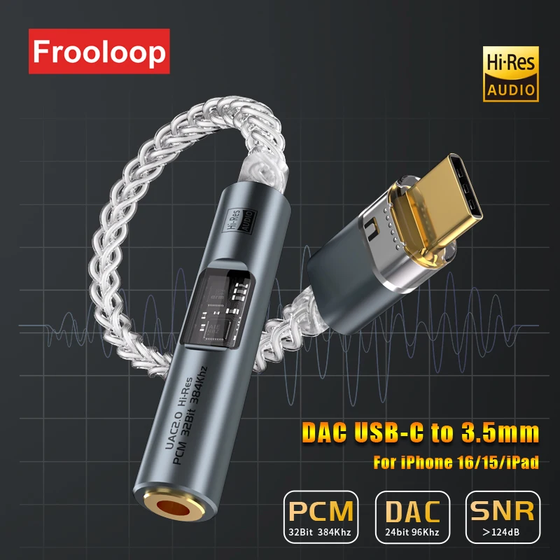 DAC USB C to 3.5mm Jack Audio Aux Adapter Headphone Amp HiFi Earphone Converter For iPhone 16 15  iPad Samsung S24U S23U