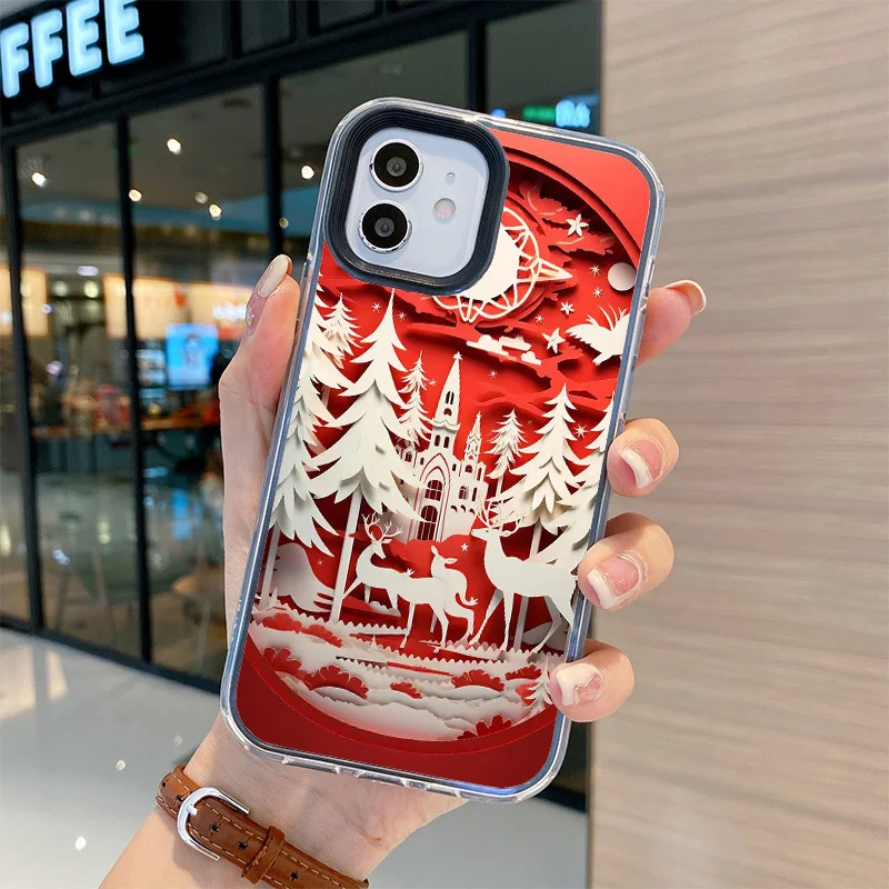 Hot 3D Merry Christmas Paper-cut 3 In 1 Clear Case For Iphone 11 14 15 16 Pro Max Soft TPU 12 13 Mini 7 Plus XS Max XR Cover