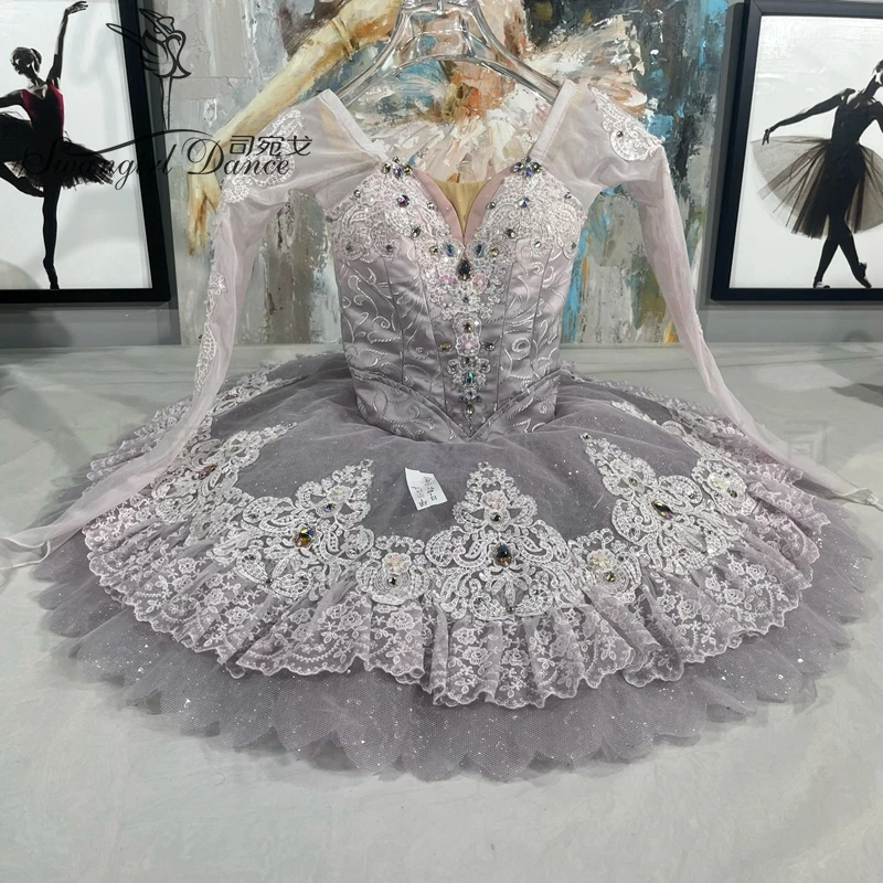

Grey Purple Professional Ballet Long sleeves Ballet Dance Costum Tutu For women BT4413