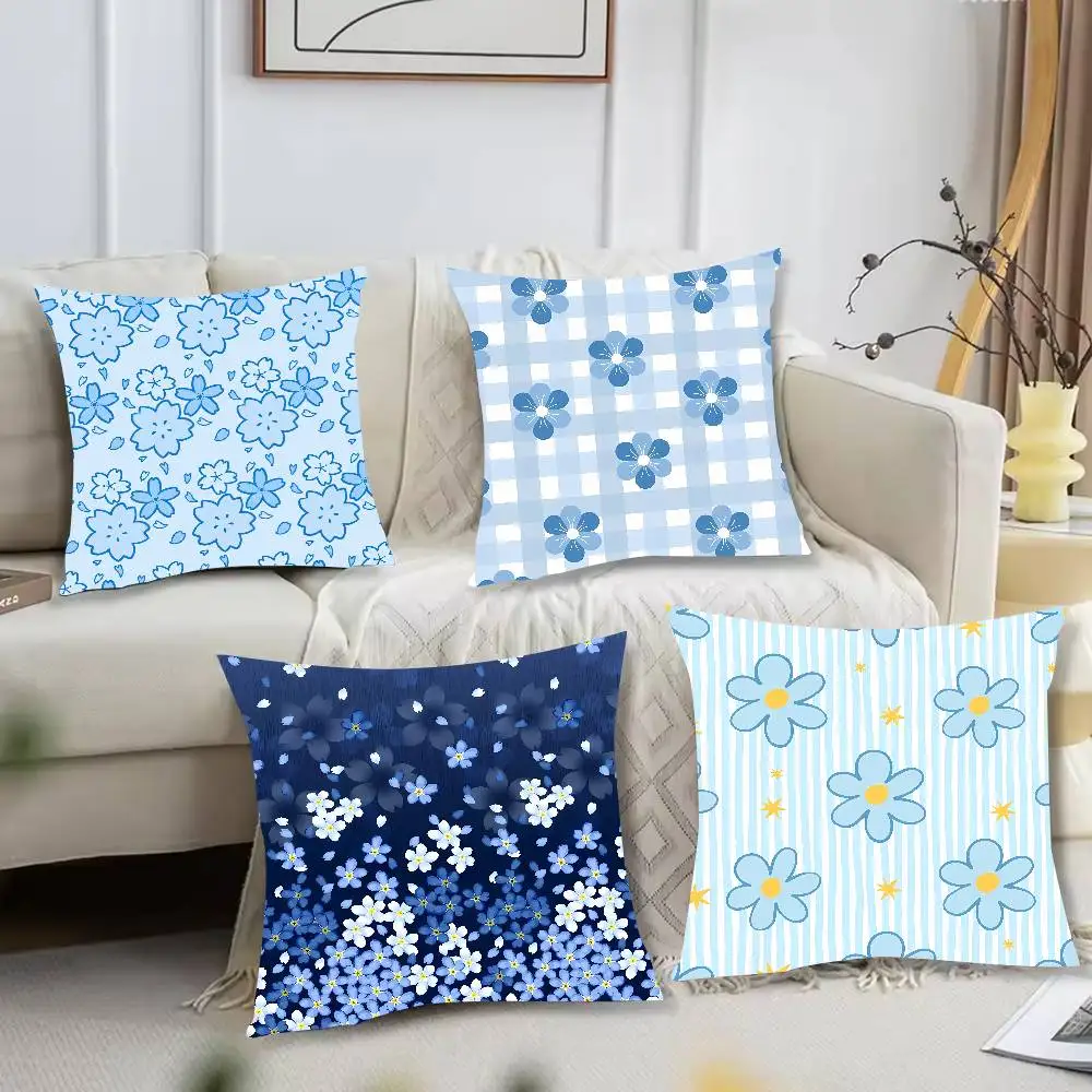 Vintage Floral Plaid Throw Pillow Cover, Cherry Blossom Polka Dot Small Flower Seamless Pattern Cushion Case Bedroom Decor Gift