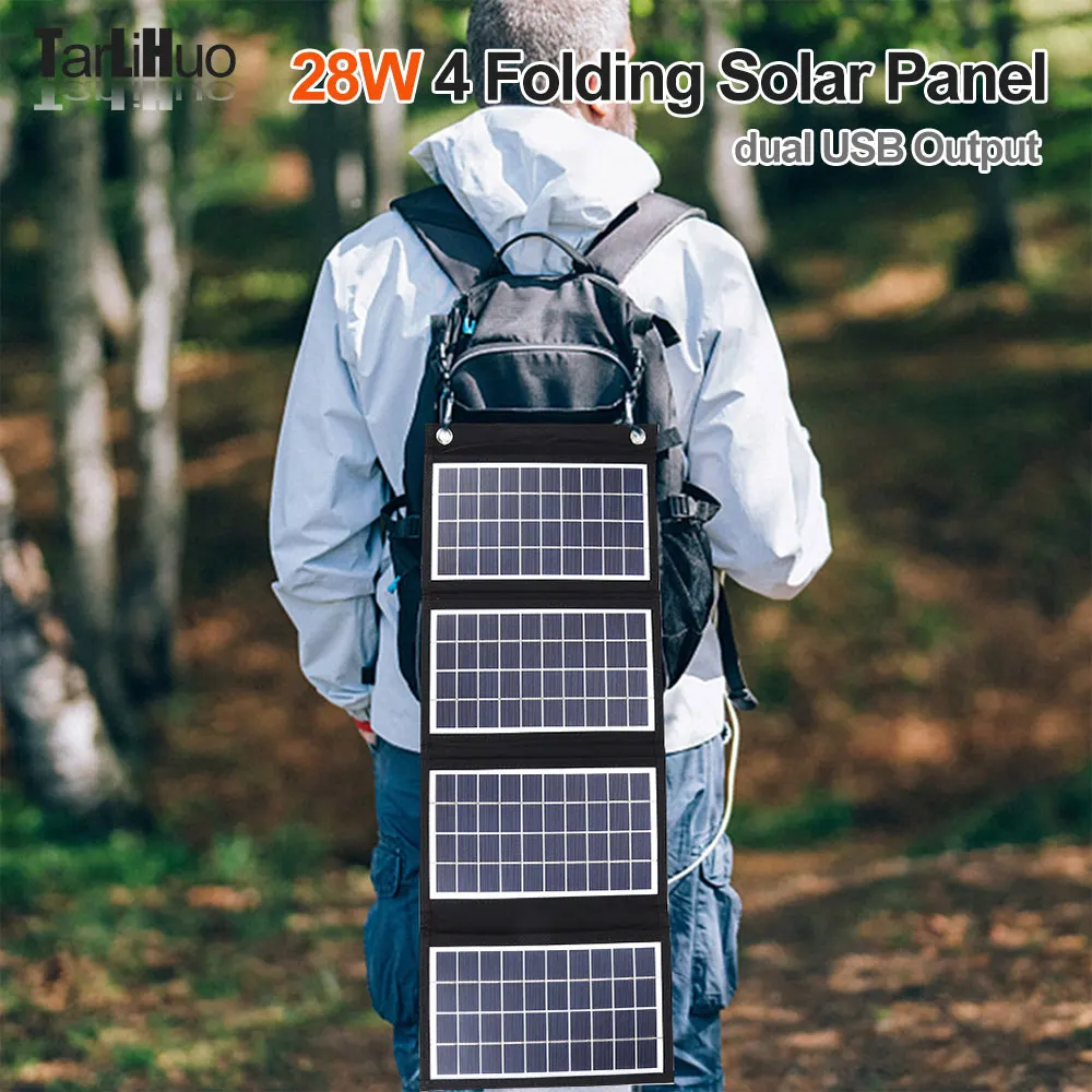 28W foldable Solar Panel Bag 2USB 5V Portable Solar Power Bank  PV Plate for Outdoor. Mobile Power Hiking Mobile Phone Charging