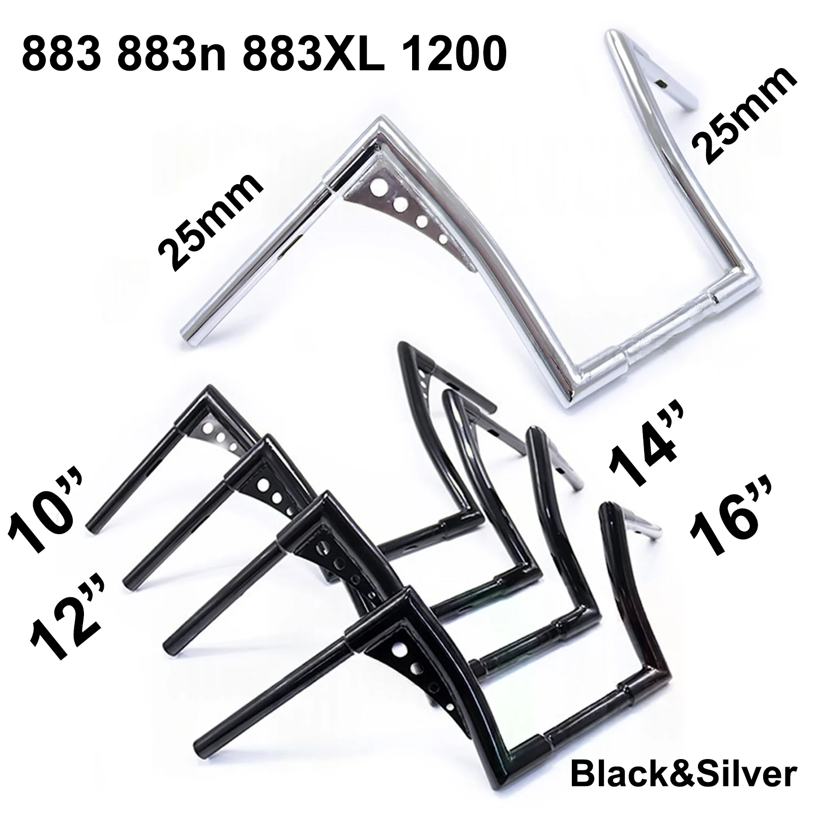 

Motorcycle Glide Handlebars 25mm Off Road Handlebars 883 883n 883XL 1200 Hardman Iron Horse 10 Inch/12 Inch/14 Inch/16 Inch