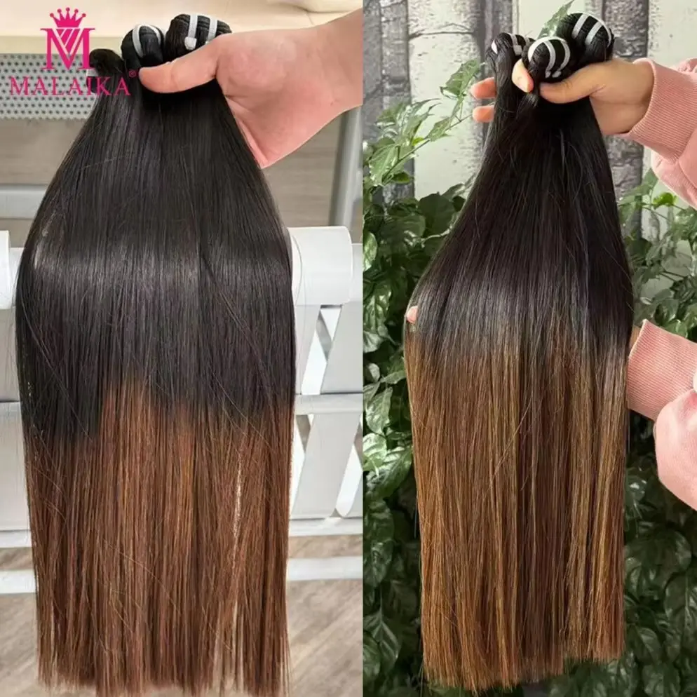 Malaika 1BT4 أومبير مزدوجة تعادل الخام الفيتنامية الشعر البشري حزم حريري العظام مستقيم خياطة في نسج على شكل شعر إنسان للنساء السود