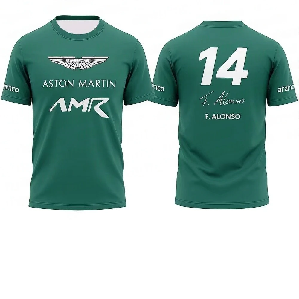 

Aston Martin T-Shirt Men Pure Cotton Motorcycle Jersey Fernando Alonso 14 Racing Suit AMR Series Fashion Fan James Bond Tee