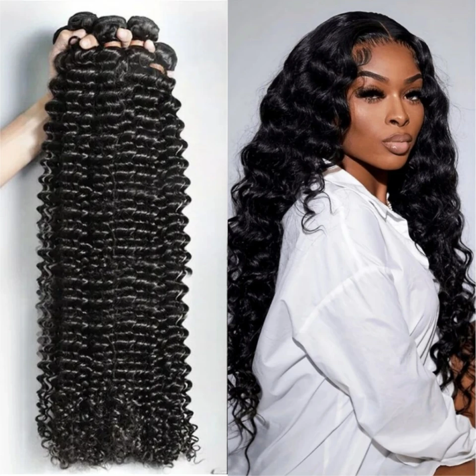 

FUGANGXIU-кудрявые пучки человеческих волос с прозрачными глубокими волнами, бразильские наращивания для женщин, плетение 3, 4 пучка, натуральный цвет