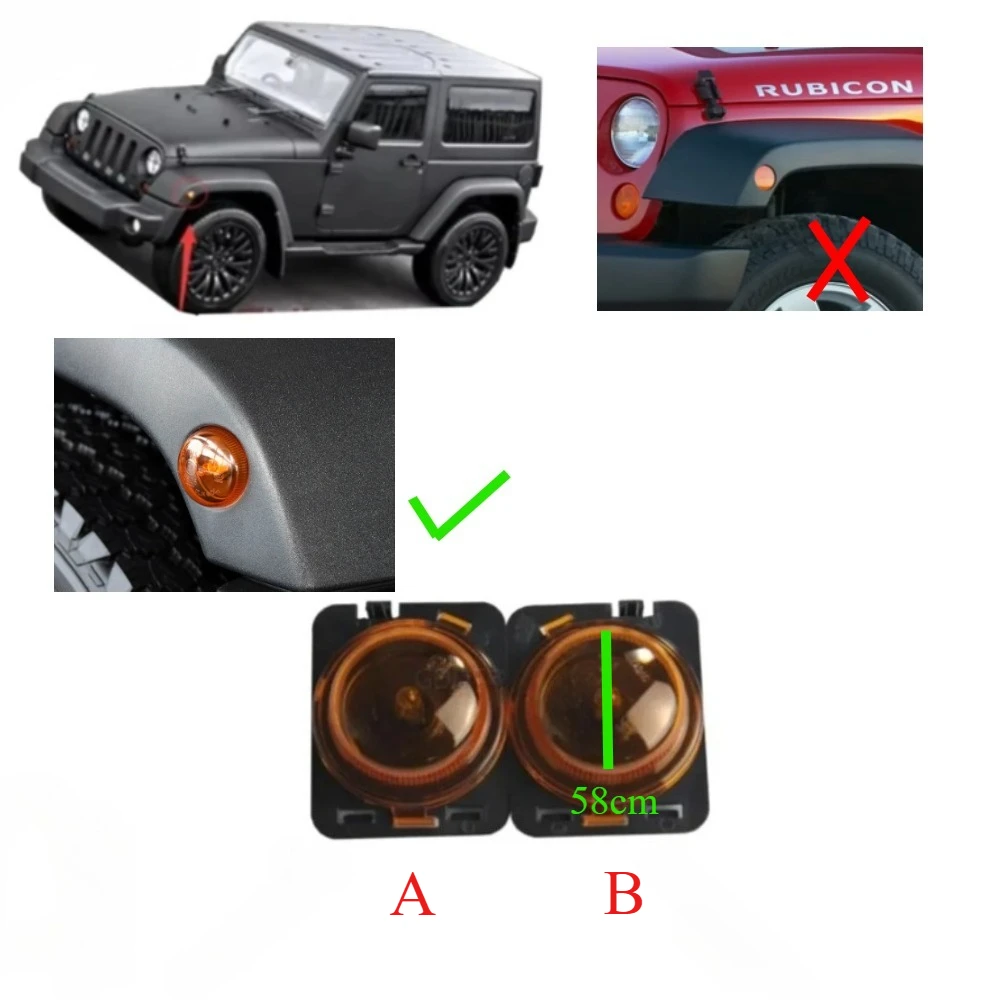 

1 Piece Side Turn Signal Lights Front Fender Lamp for Wrangler-JK 2007-2015 Halogen Marker Side Lamp Clearance Light with Bulbs