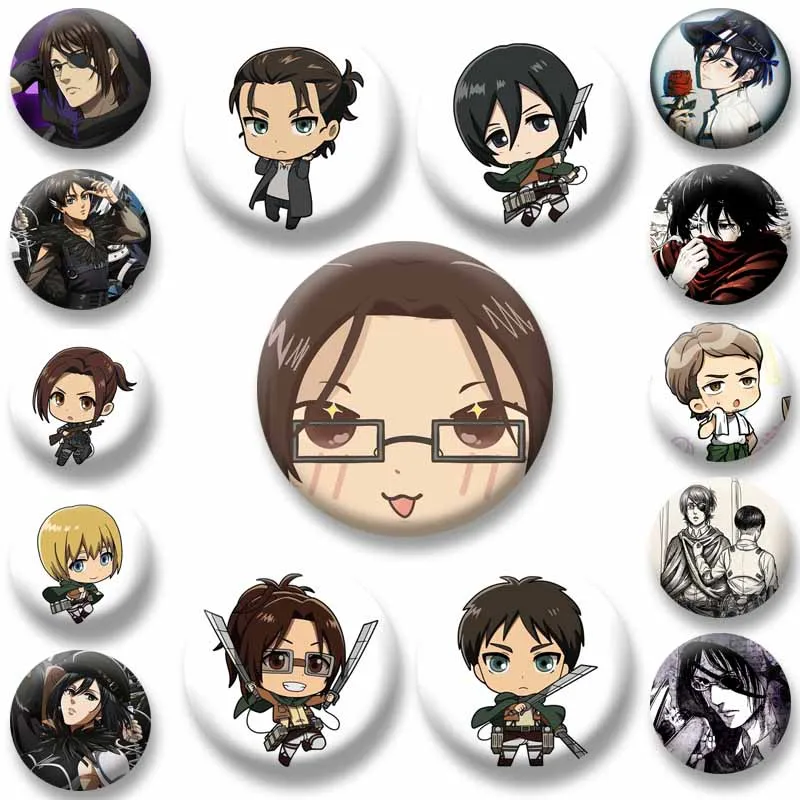 Classic Attack on Titan Anime Brooch Cartoon Round Badge Handmade Levi Ackerman Eren Armin Lapel Pins Backpack Clothes Ornament