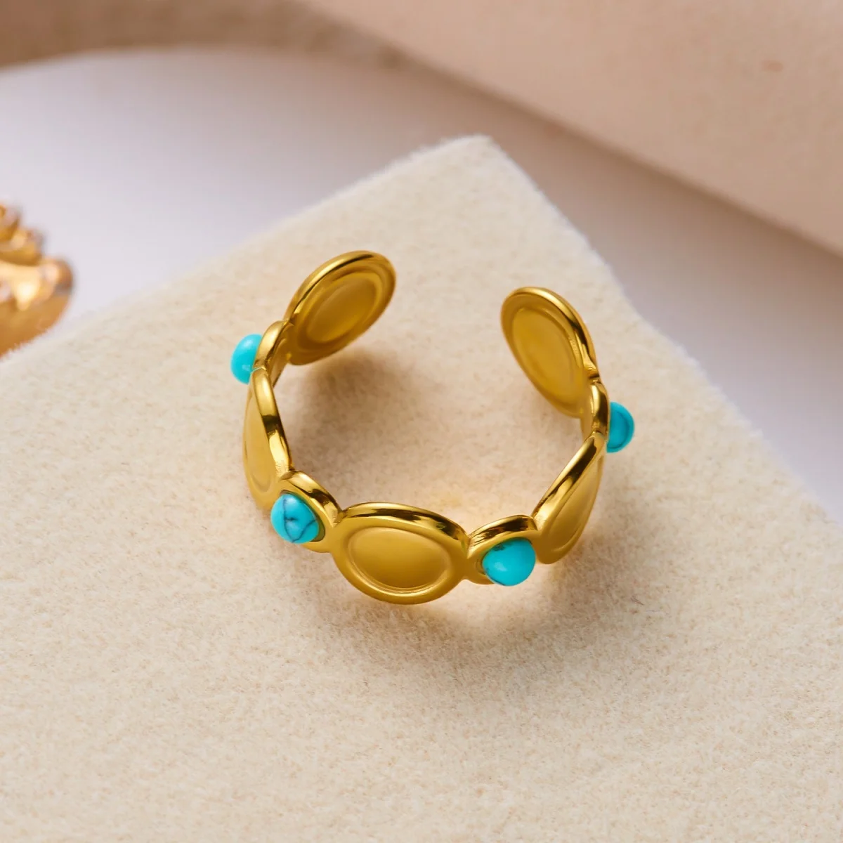 Edelstahl Blau Naturstein Geometrische Fingerringe für Damen und Herren Französischer Vintage Sonnenblumen-Blatt Runder Ovaler Ring Schmuck – Detail 30
