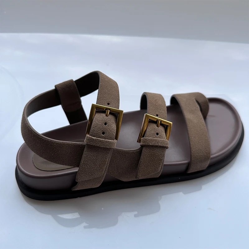 Mrxmus Genuine Leather Roman Sandals Summer Outdoor Casual Open Toe Strap Buckle Back Strap Solid Color Fashion Women Sandals