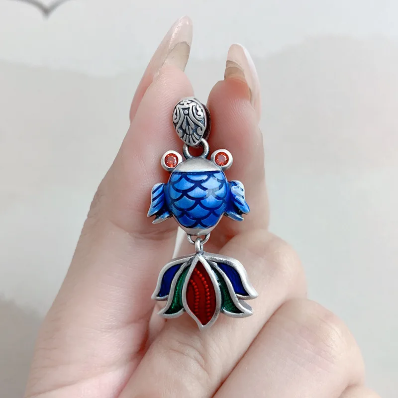 Ожерелье Jingtai с подвеской в виде голубой золотой рыбки, эмалированное ожерелье, женское ожерелье в стиле ретро, сгоревшая синяя маленькая и простая мода, стильные аксессуары