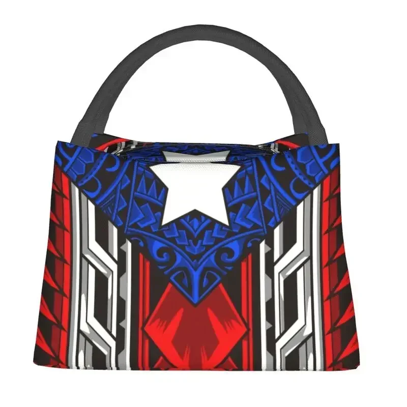 Puerto Rican Tribal Flag Insulated Lunch Tote Bag for Women Modern Boricua Resuable Thermal Cooler Food Lunch Box