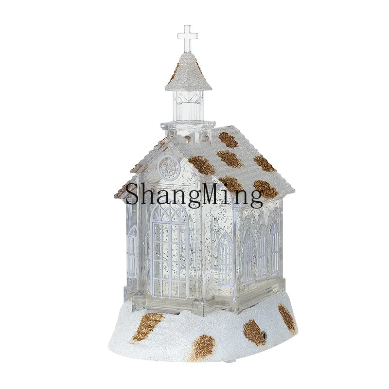 

PYH Christmas decorations crystal church house snowflake music box music box Christmas gift ornament