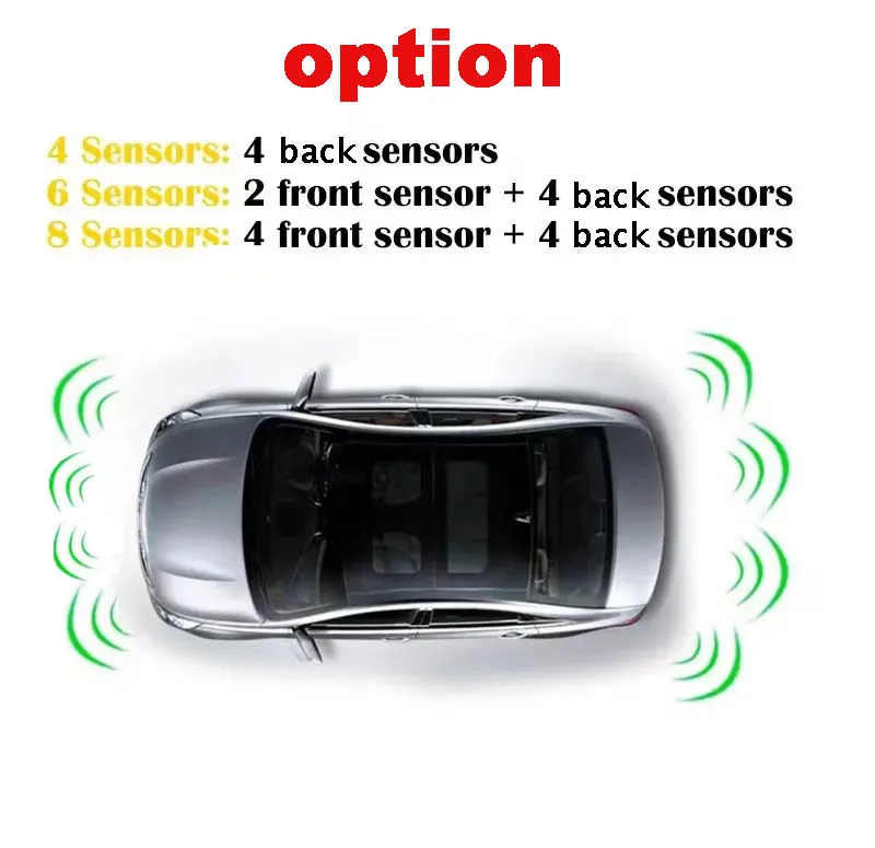 8-Sensor LED-Streifen Parkradar, 5 Sprachoptionen (EN/RU/ES/TR/Beep), 22mm Sensoren & 12-Farben-Display für Sicheres Rückwärtsfahren – Detail 1
