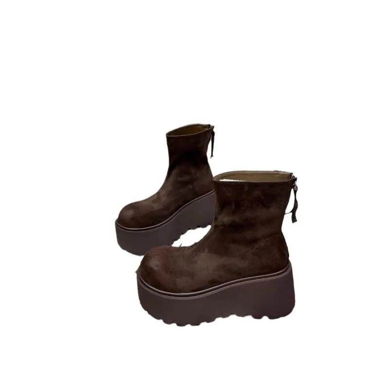New Platform Women Snow Ankle Boots Suede Fashion Flats Shoes Woman Trend Walking Goth Chelsea Boots Warm Cozy Punk Mujer Botas