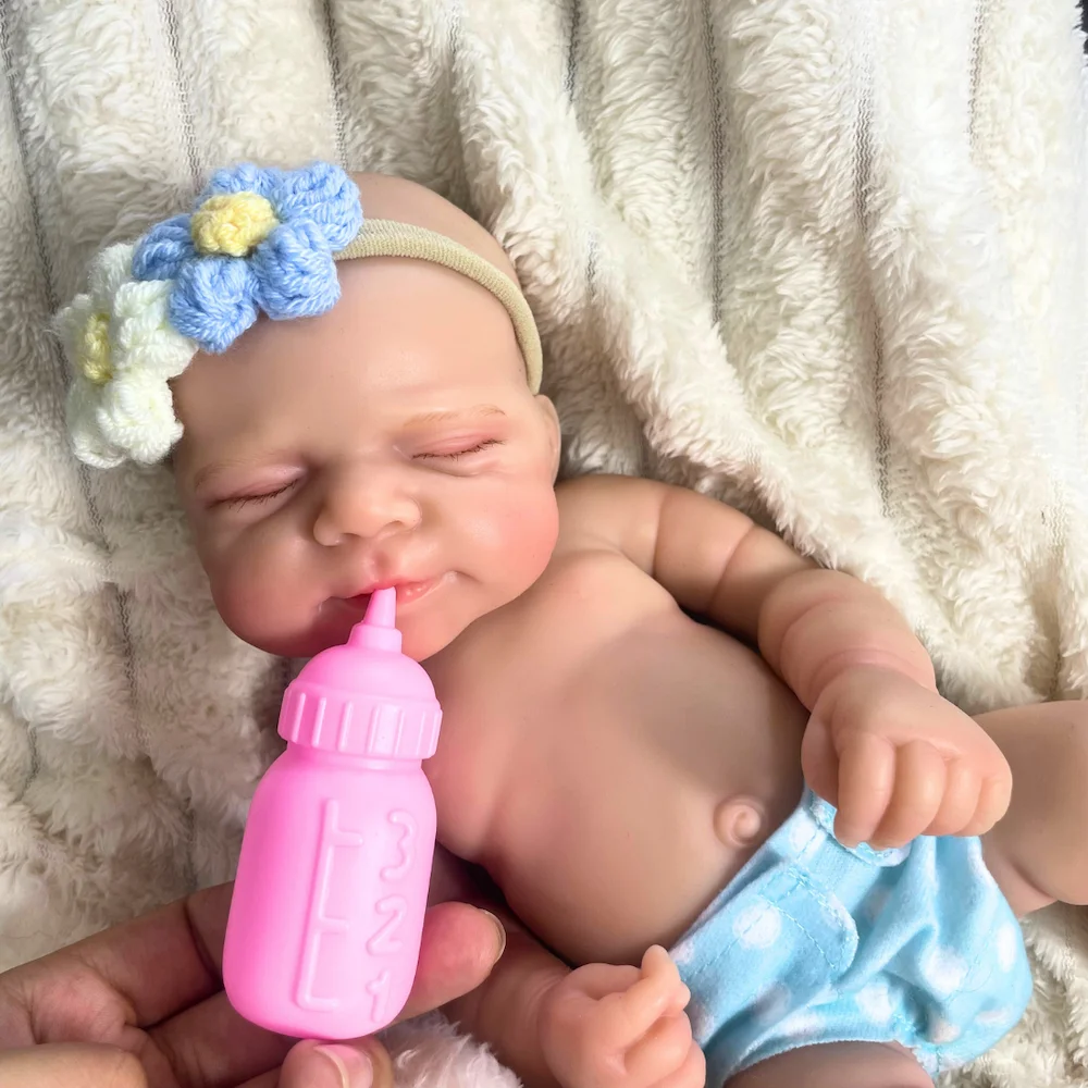 Mini muñeca Reborn de silicona totalmente lisa de 13 pulgadas, cuerpo lavable para niña Pascale, muñeca de silicona suave, juguete, regalo de cumpleaños y Navidad