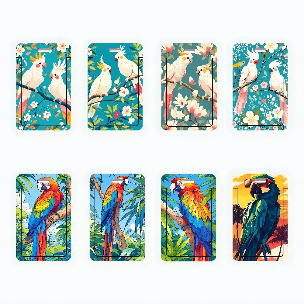 Colorful Parrot Clear ID Card Holder Lanyard Neck Strap Badge Case Door Credit Card Protector Daily Gift