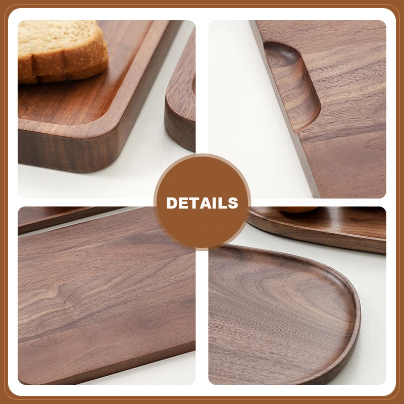 Black Walnut Wood Rectangular Tableware Serving Tray, Decorative Trays, Platters for Tea/Coffee/ Wine Red /Fruit Serving