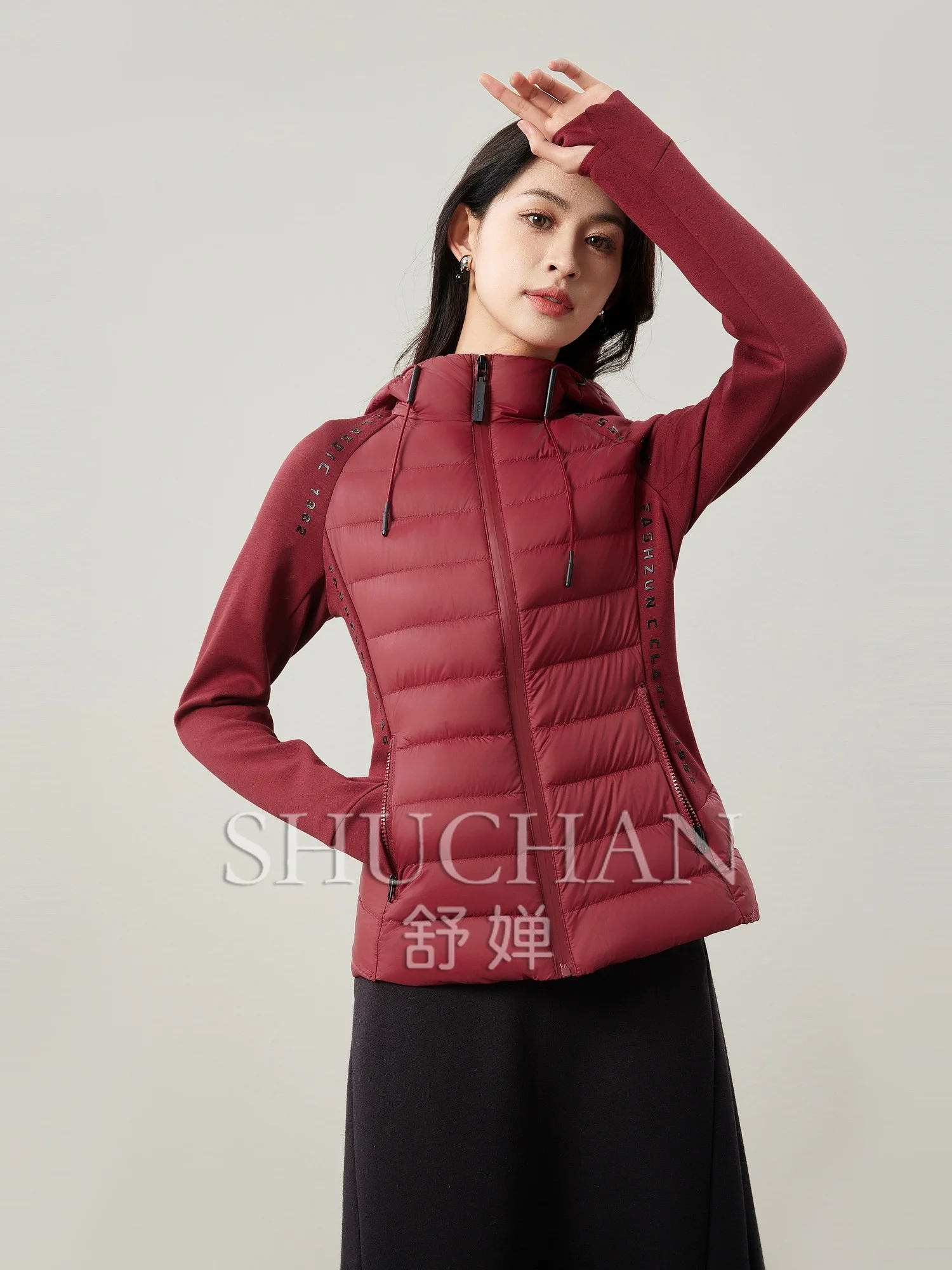 

Light and Warm 90 White Goose Down Splicing Down Jacket 24 Autumn and Winter Hooded Women Jacket