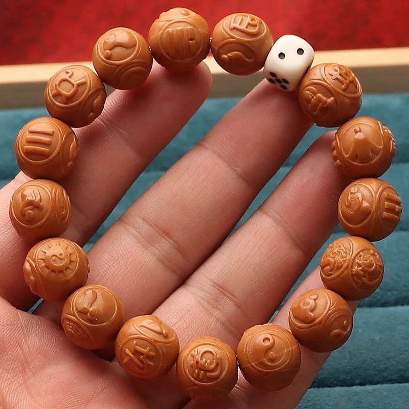 Four Sides Gossip Buddha Monkey Carving Bracelet Crafts Pliable Temperament Walnut Circle Relief Light Bead