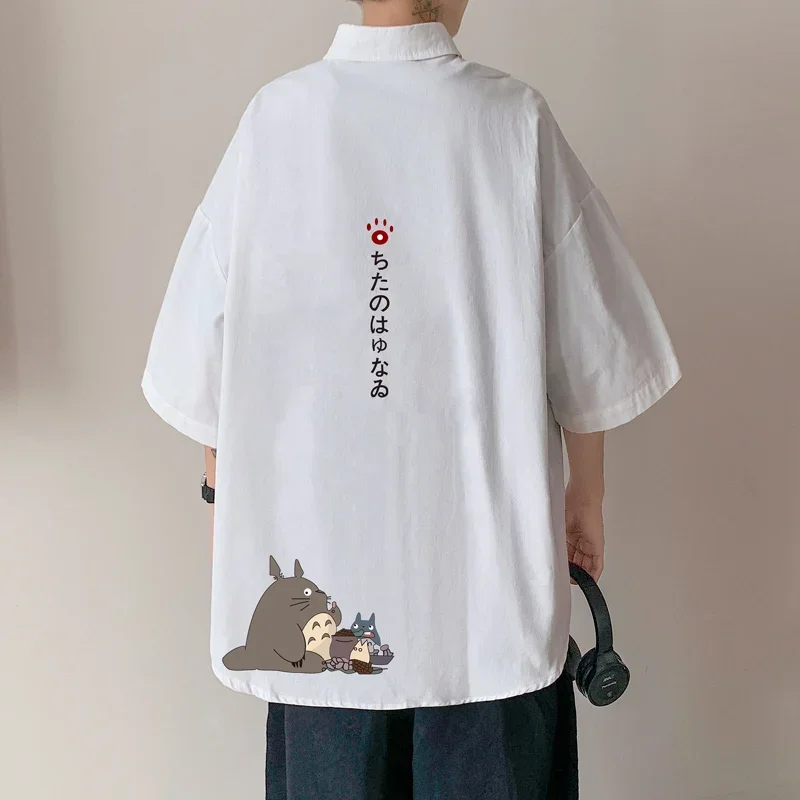 Men\'s Oversized Shirts White Mens Fashion Blouse Anime Print 5xl Oversize Half Sleeves Dress Shirt for Men New Clothing Casual