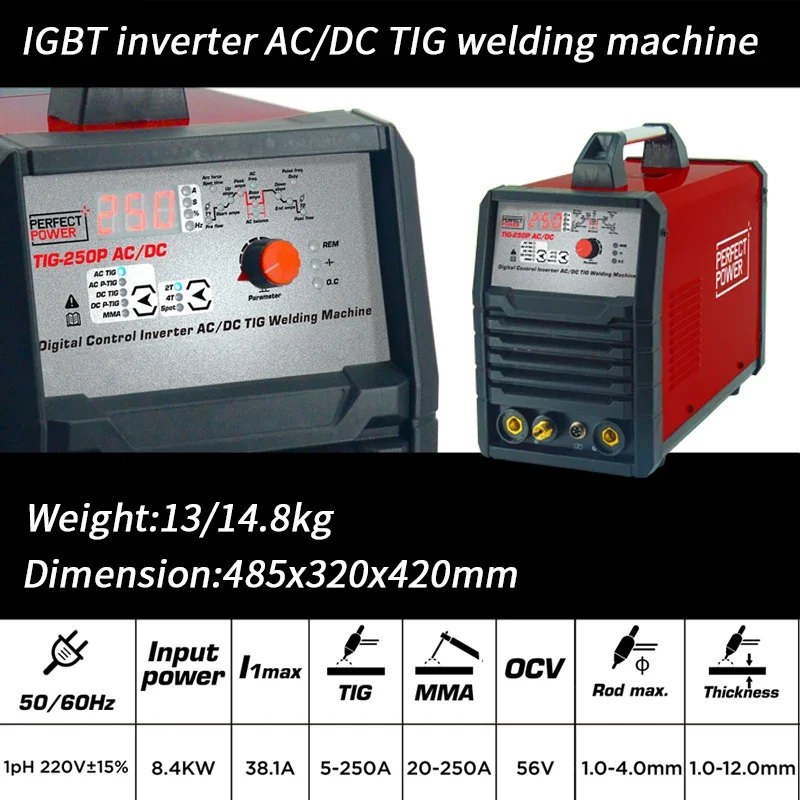 Soldador Tig de pulso de aluminio, máquina de soldadura, inversor de CC, alta frecuencia, 200 Amperios, 220V, CA, CC