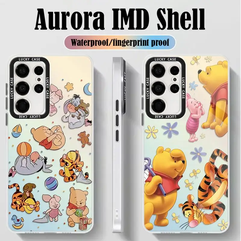 Winnie The Pooh Bear Pig Phone Case for Samsung Galaxy S24 S23 Ultra S22 Plus S21 S20 FE A50 Holographic Iridescent Laser Funda