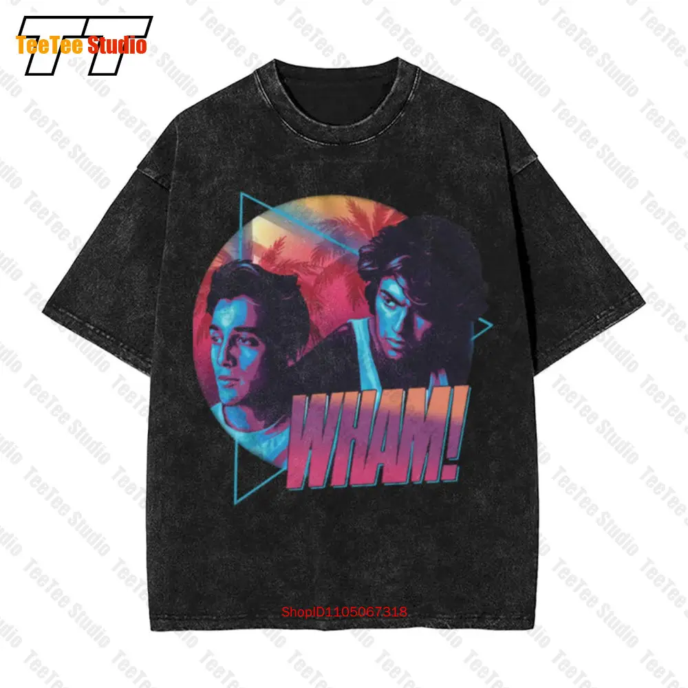 

Wham George Michael Miami Vice Поп-музыка Неоновый альбом Фото Винтажная футболка большого размера N9VV