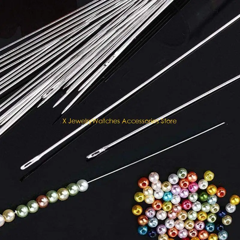 

31KD 47 Pcs Bead Needle Set Long Straight Bead Thread Needles Needle with Sewing Needles Holder Pin Cushion for Bead