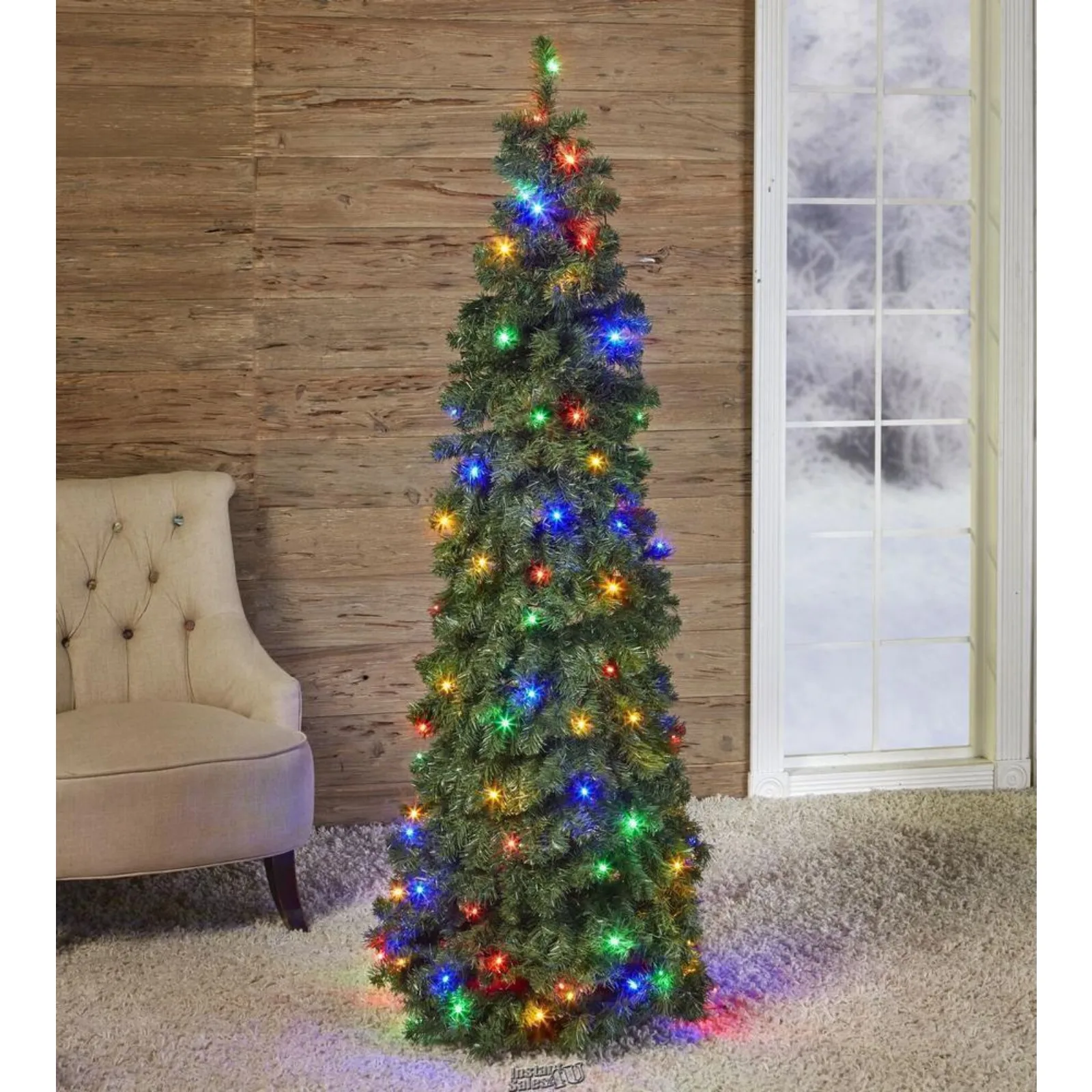 US Pre-Lit LED Pop Up Artificial Christmas Tree 6 Feet Tall Multi-Colored Lights